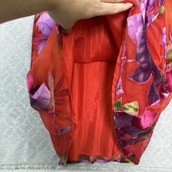 Monsoon Silk Blend Slip Dress US 8 UK 10 Pink Red Floral Maxi Bias Cut Romantic - Picture 4 of 12